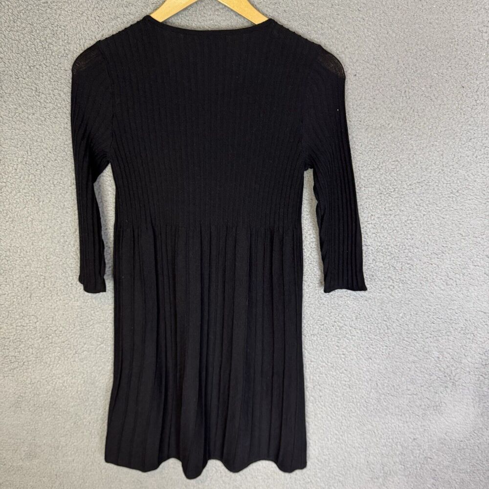 Eileen Fisher Dress Womens XXS Black Wool Accordion Pleated 3/4 Sleeve Pullover - Picture 7 of 7